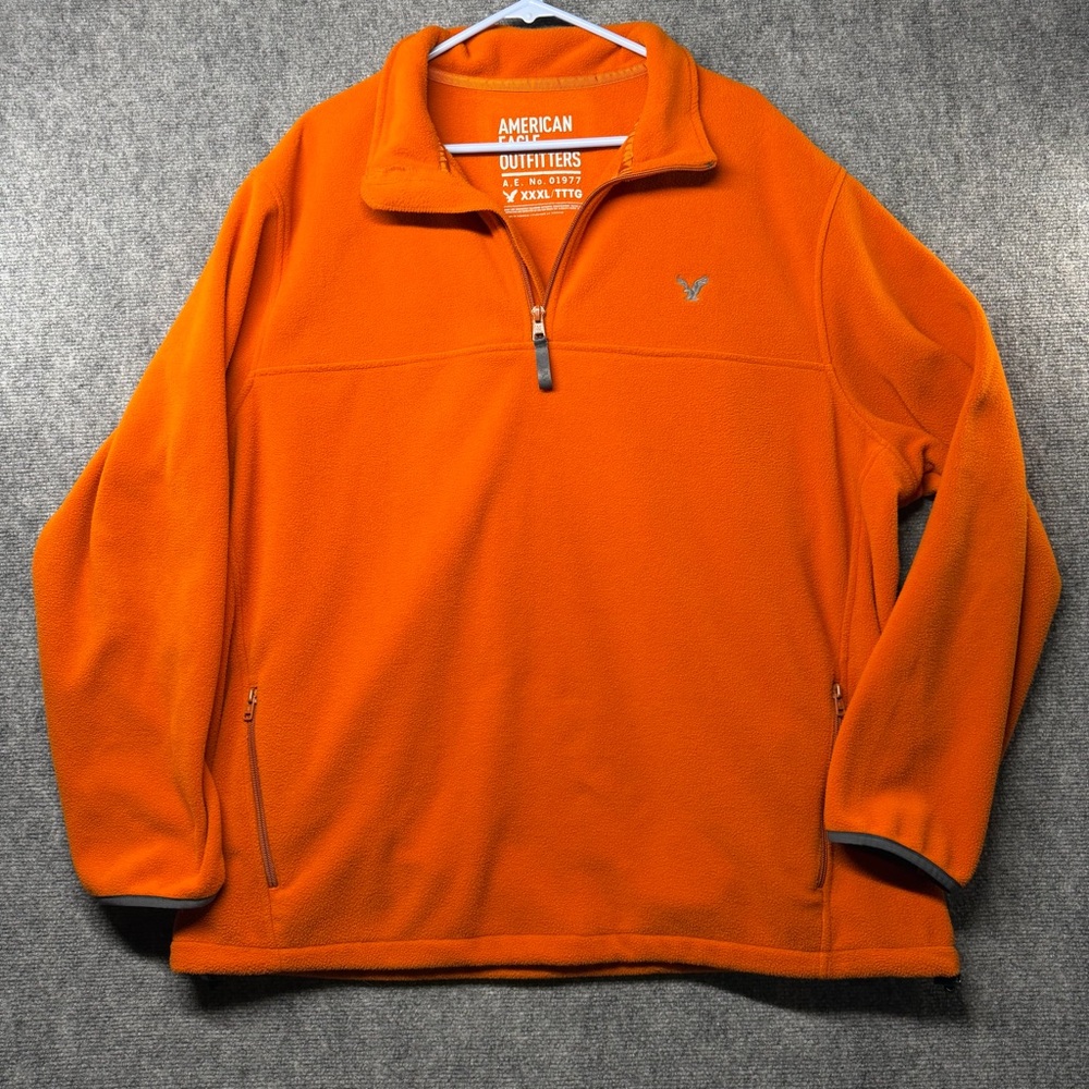 American Eagle Men's Orange Quarter Zip Pullover Fleece Size XXXL